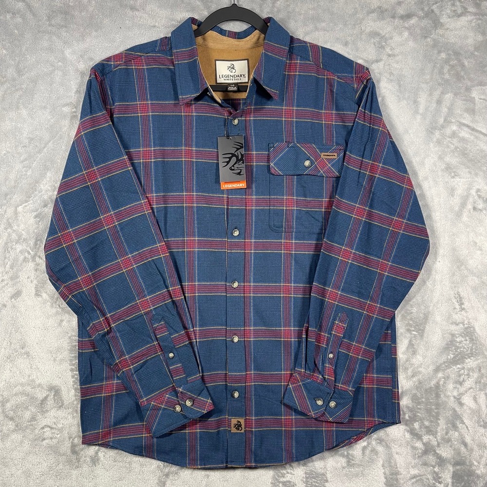 Legendary Whitetails Mens Large Plaid Flannel Long Sleeve Button Shirt‎ Blue NEW